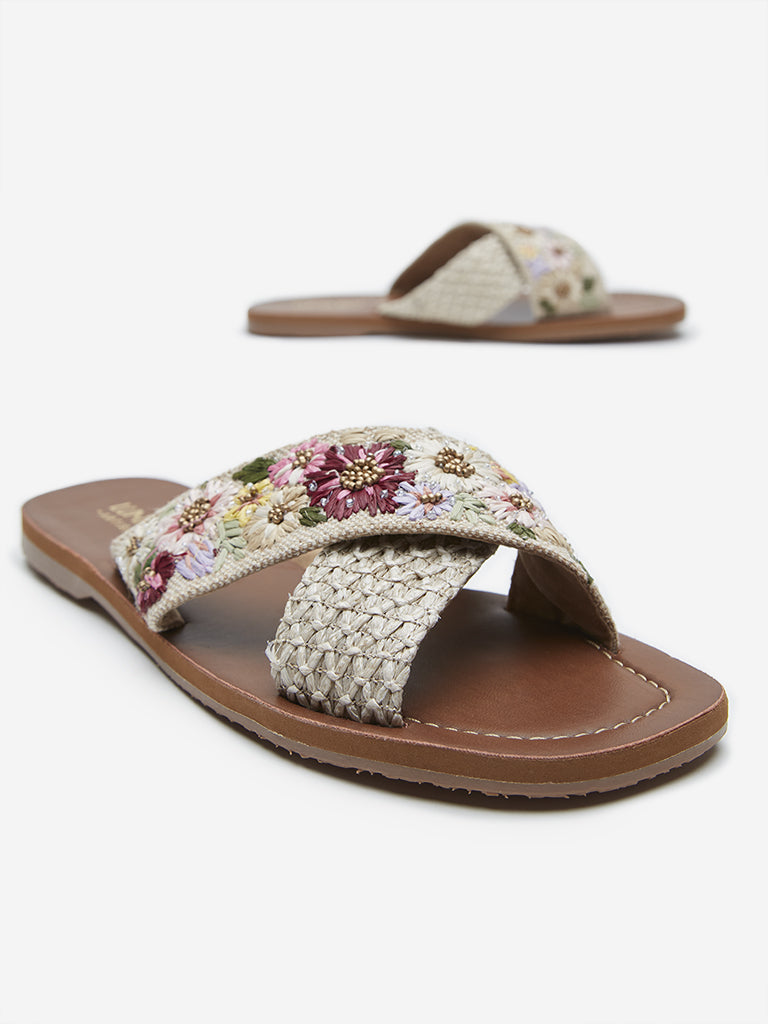 LUNA BLU Multicolour Floral Embellished Crossband Slides