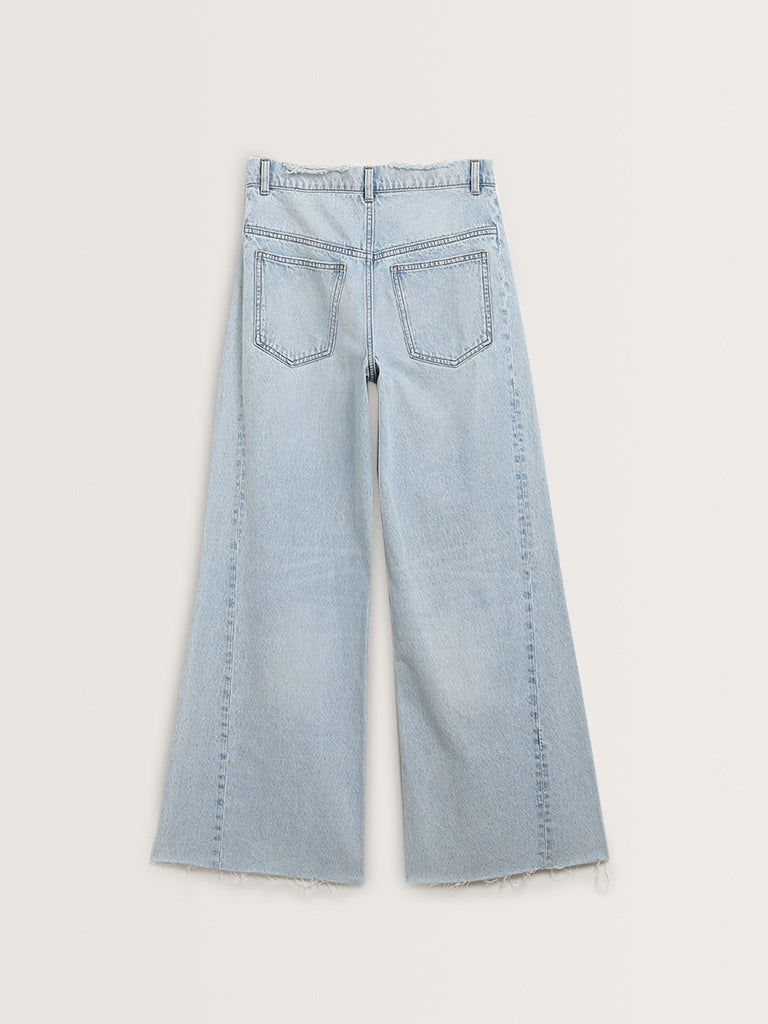 Nuon Light Blue Wide-Leg Mid-Rise Jeans