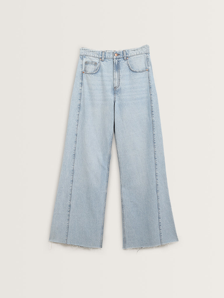 Nuon Light Blue Wide-Leg Mid-Rise Jeans