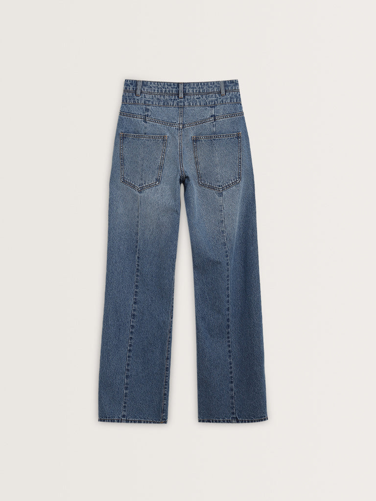 Nuon Blue Relaxed - Fit High - Rise Baggy Jeans