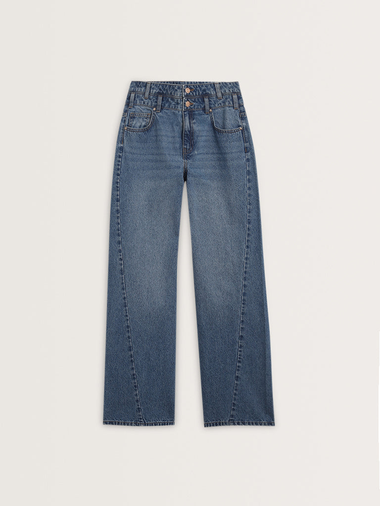 Nuon Blue Relaxed - Fit High - Rise Baggy Jeans