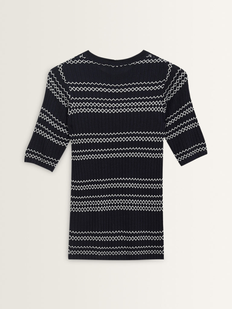 Wardrobe Navy Ribbed-Textured Top