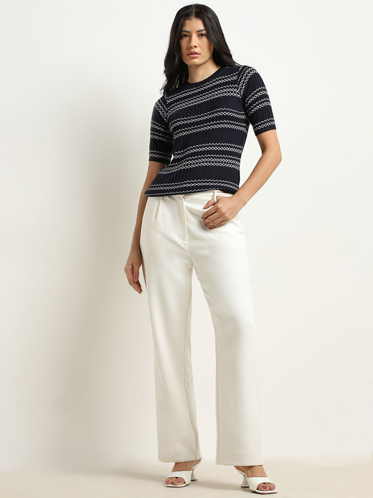 Wardrobe Navy Ribbed-Textured Top