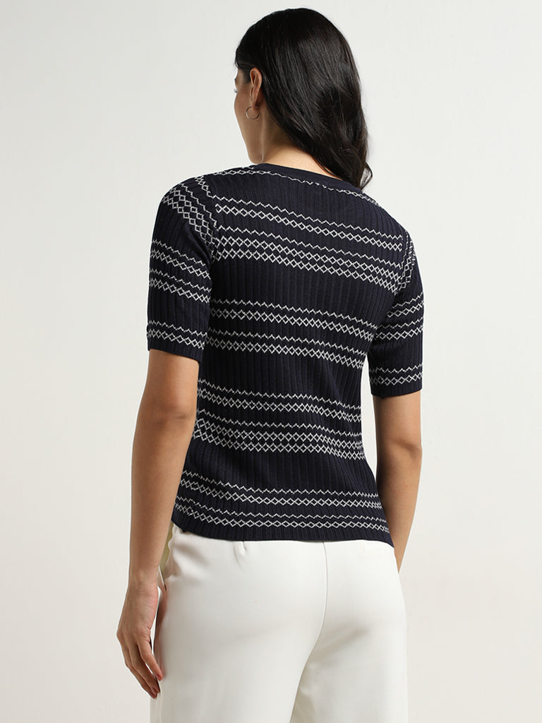 Wardrobe Navy Ribbed-Textured Top