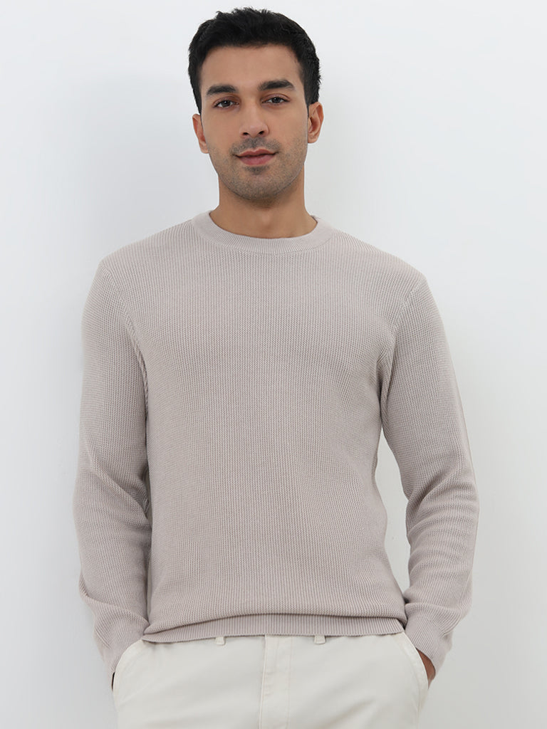 WES Casuals Grey Textured Slim-Fit Sweater