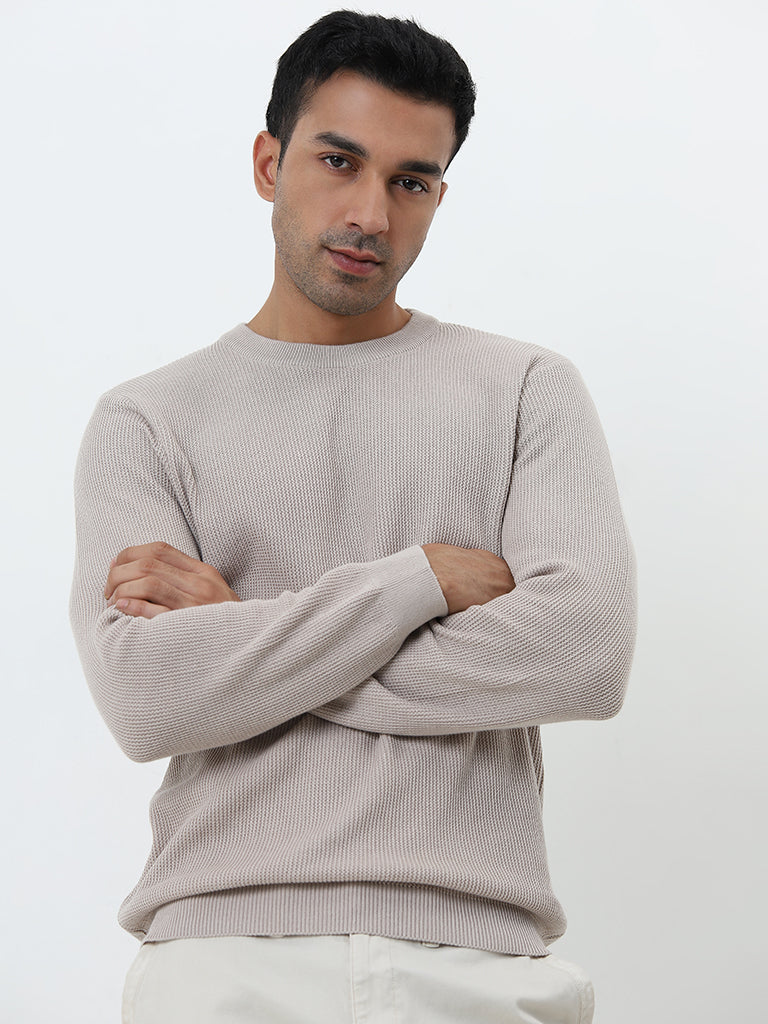 WES Casuals Grey Textured Slim-Fit Sweater