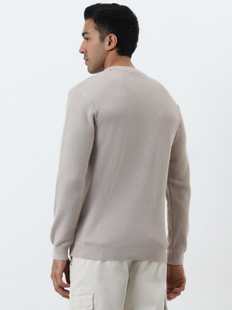 WES Casuals Grey Textured Slim-Fit Sweater