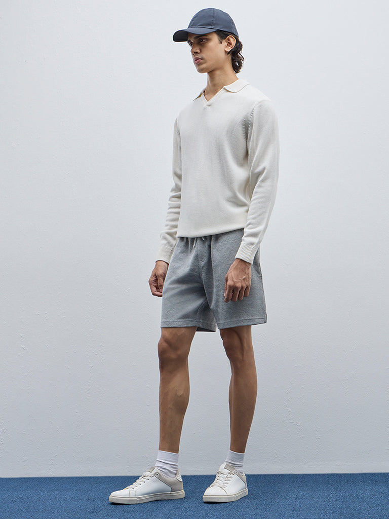 WES Casuals Off-White Knitted Relaxed-Fit Sweater