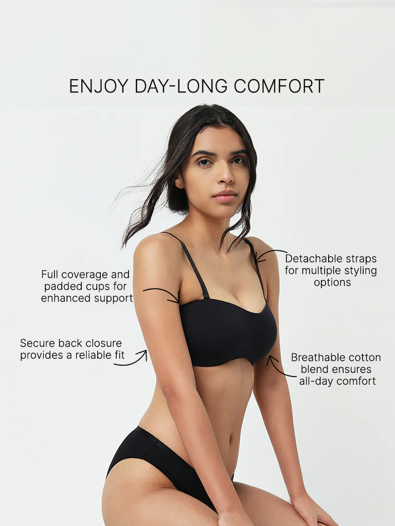 Wunderlove Black Padded Cotton Strapless Bra