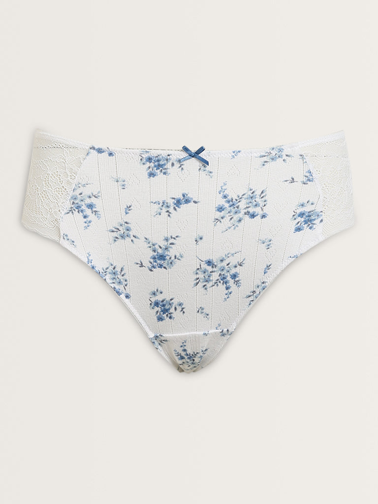 Wunderlove Blue Floral Printed Lace Brief