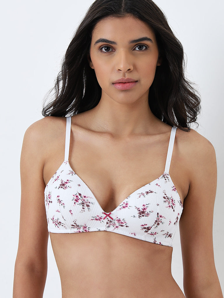 Wunderlove White Floral Design Padded Bra