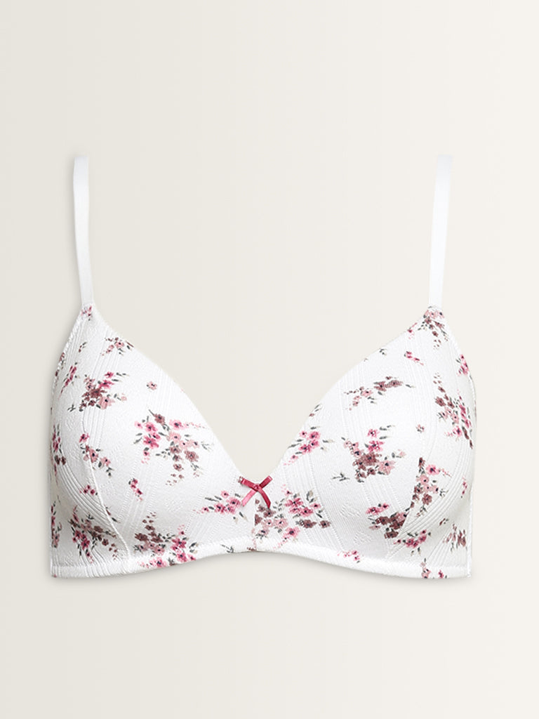 Wunderlove White Floral Design Padded Bra