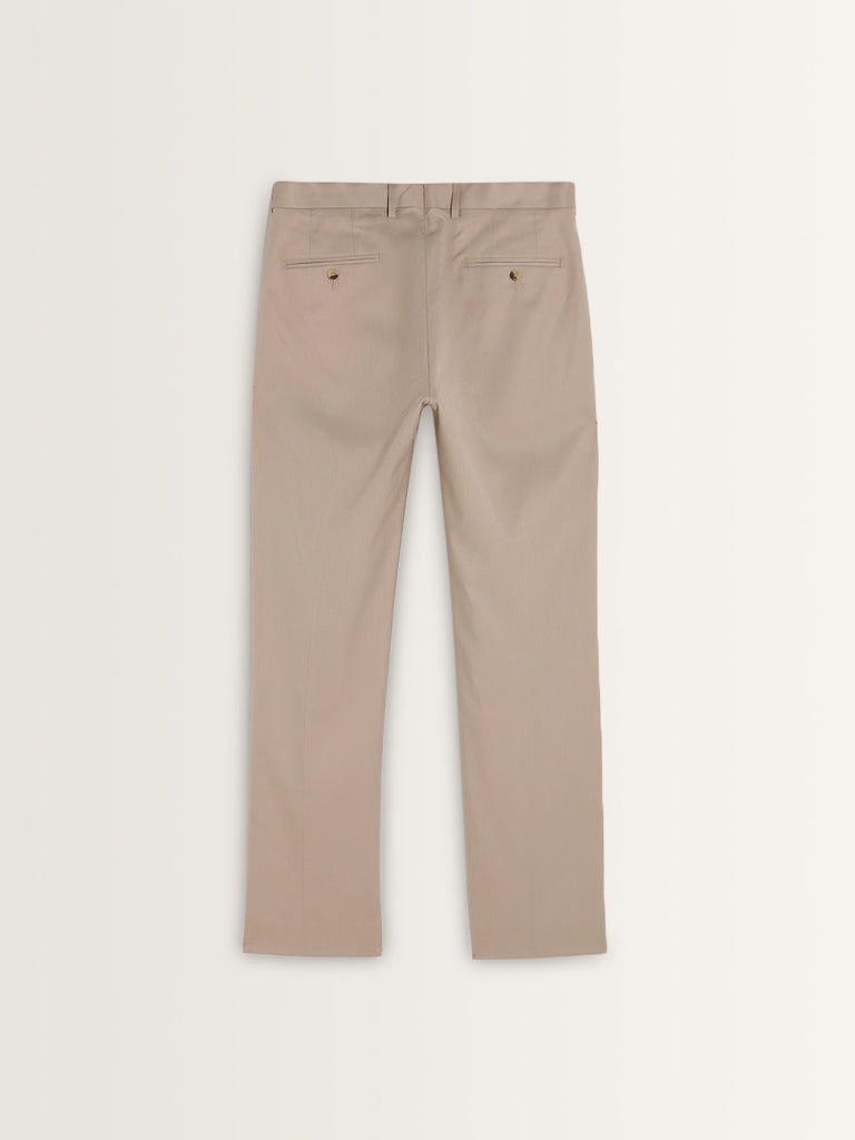 WES Formals Beige Mid-Rise Relaxed-Fit Trousers