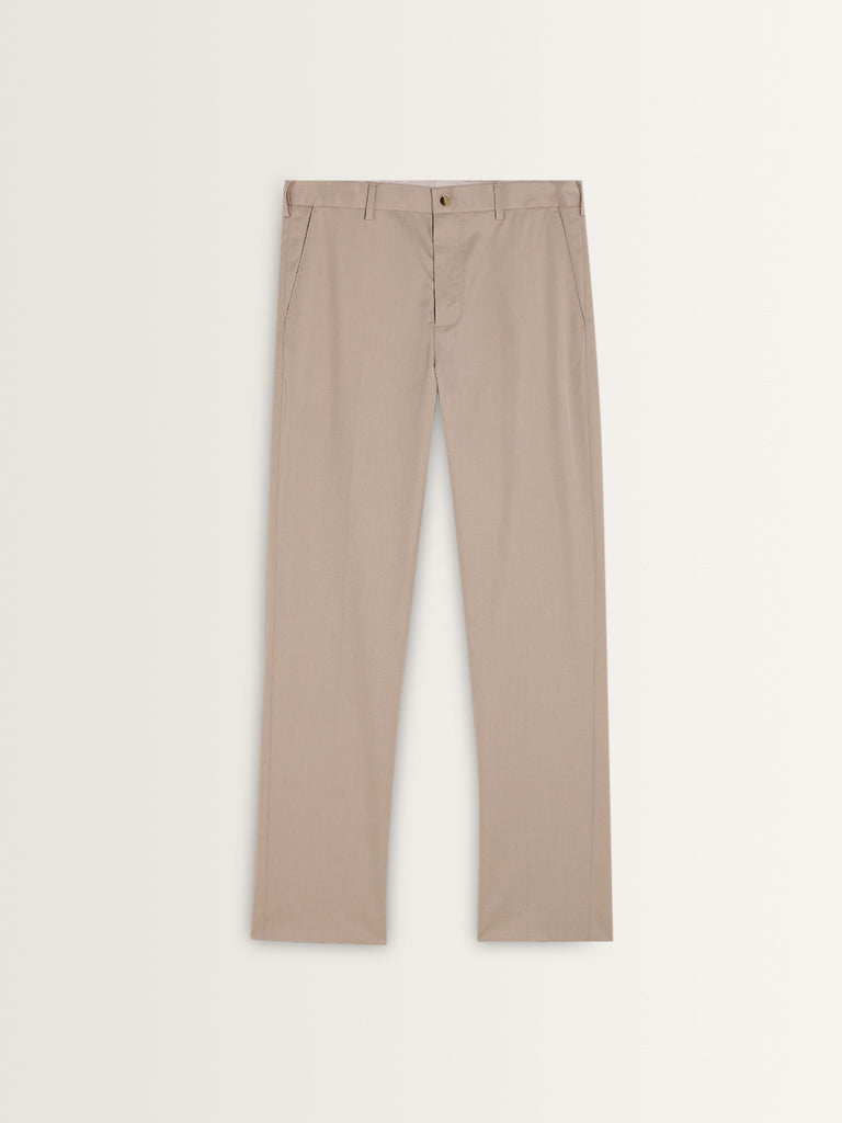 WES Formals Beige Mid-Rise Relaxed-Fit Trousers