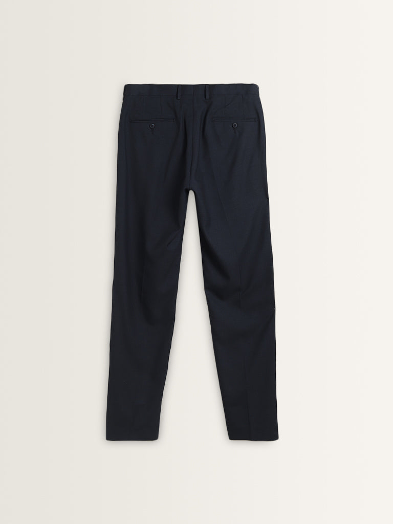 WES Formals Navy Relaxed-Fit Mid-Rise Trousers