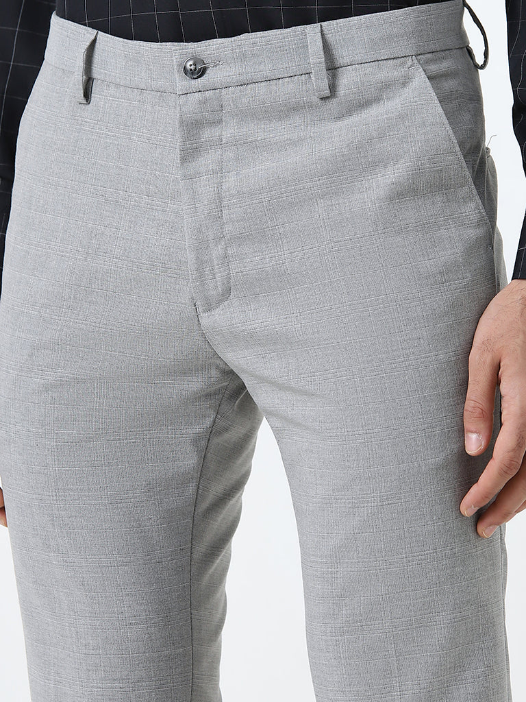 WES Formals Dark Grey Mid-Rise Ultra-Slim Fit Trousers