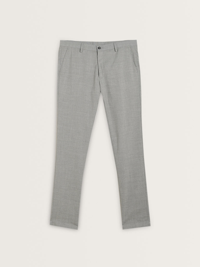 WES Formals Dark Grey Mid-Rise Ultra-Slim Fit Trousers