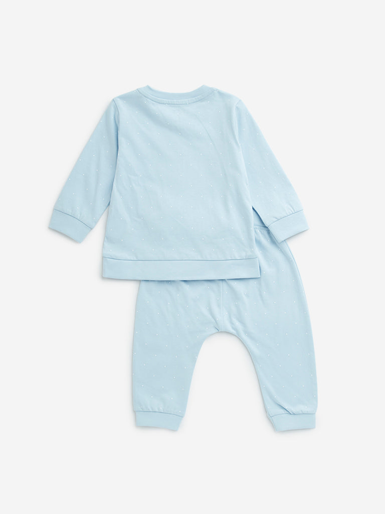 HOP Baby Blue Butterfly Printed Cotton T-Shirt & Pants Set