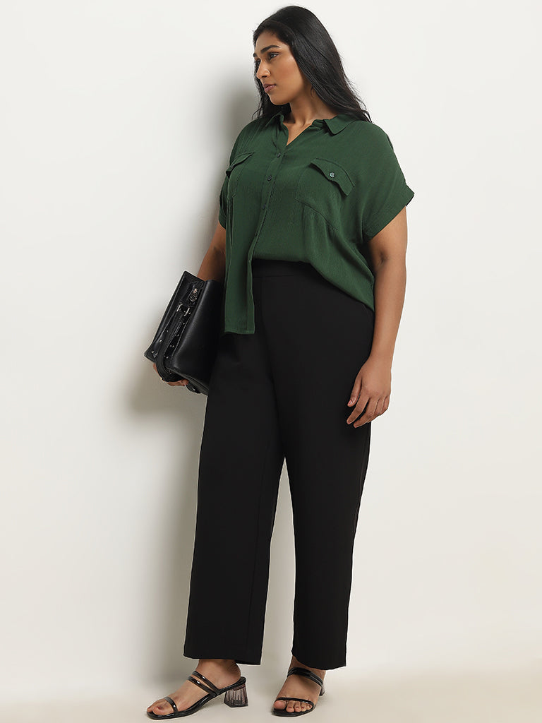 Gia Dark Green Crinkle-Textured Shirt