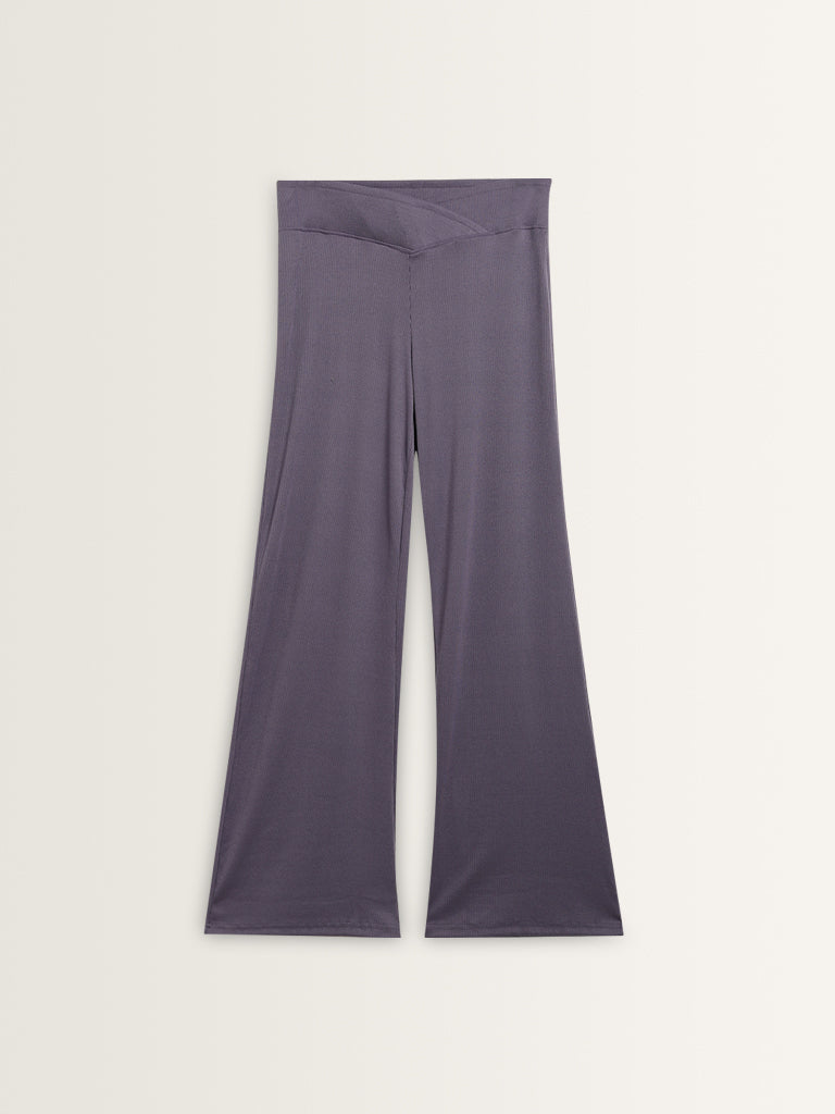 Superstar Purple Ribbed Textured High-Rise Pants