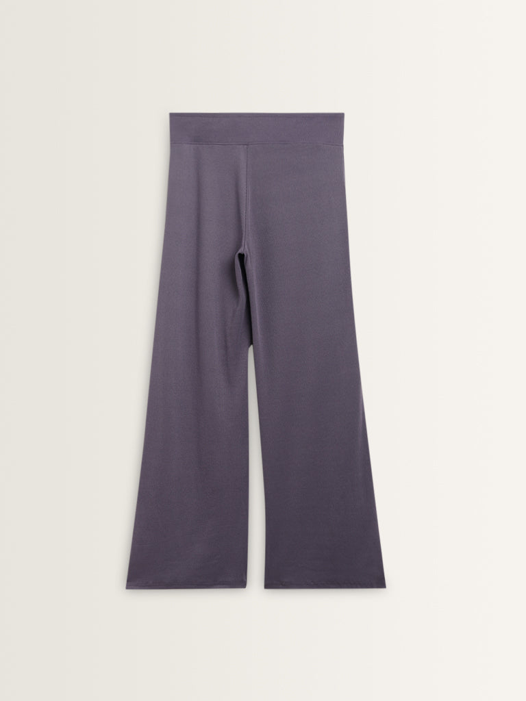 Superstar Purple Ribbed Textured High-Rise Pants