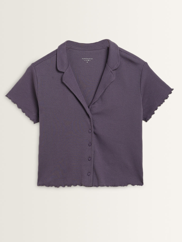 Superstar Purple Ribbed Textured Cotton Blend Shirt