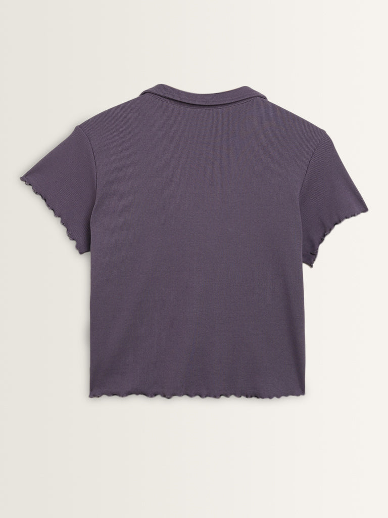 Superstar Purple Ribbed Textured Cotton Blend Shirt