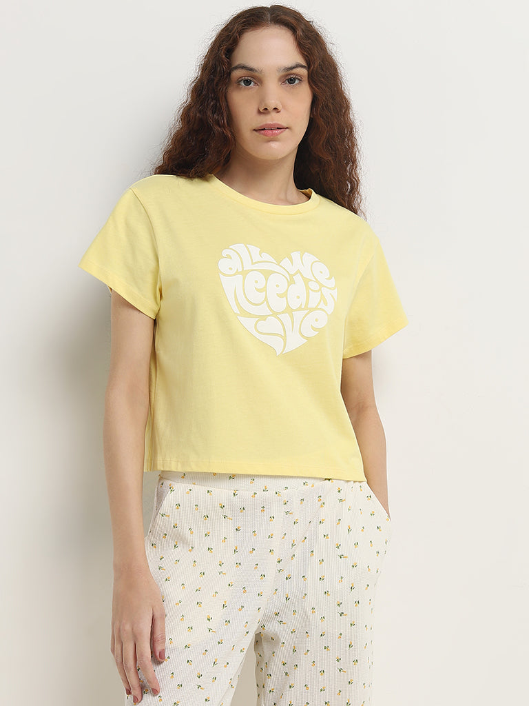 Superstar Yellow Text Printed Cotton T-Shirt