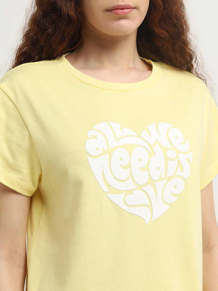 Superstar Yellow Text Printed Cotton T-Shirt