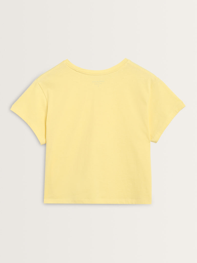 Superstar Yellow Text Printed Cotton T-Shirt