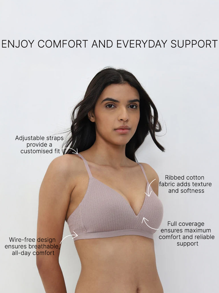 Wunderlove Light Taupe Cotton Ribbed Bra