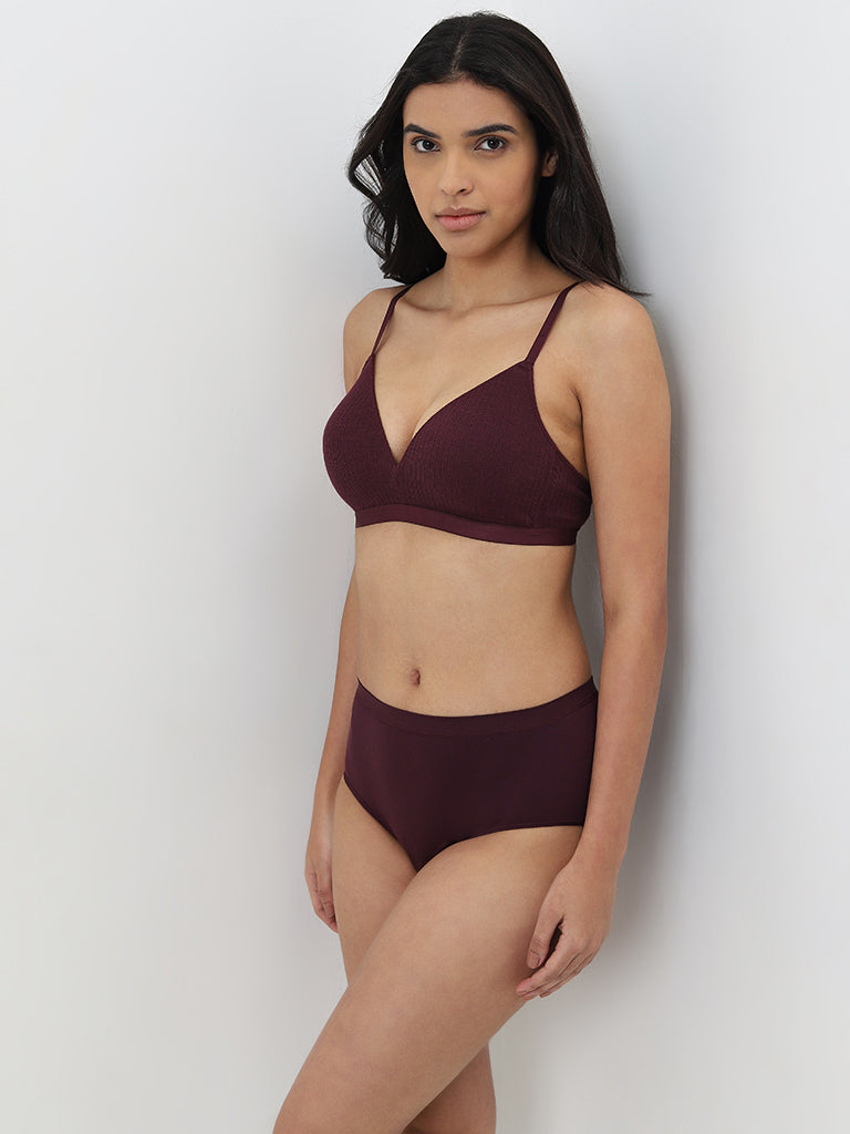 Wunderlove Purple Cotton Ribbed Bra