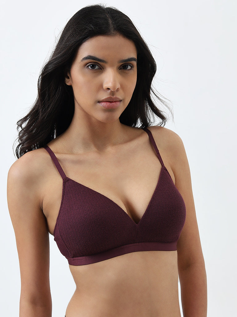 Wunderlove Purple Cotton Ribbed Bra