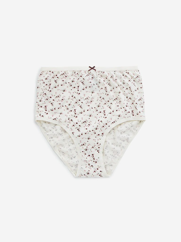 Wunderlove Maroon Printed Cotton Blend Briefs - Pack of 3