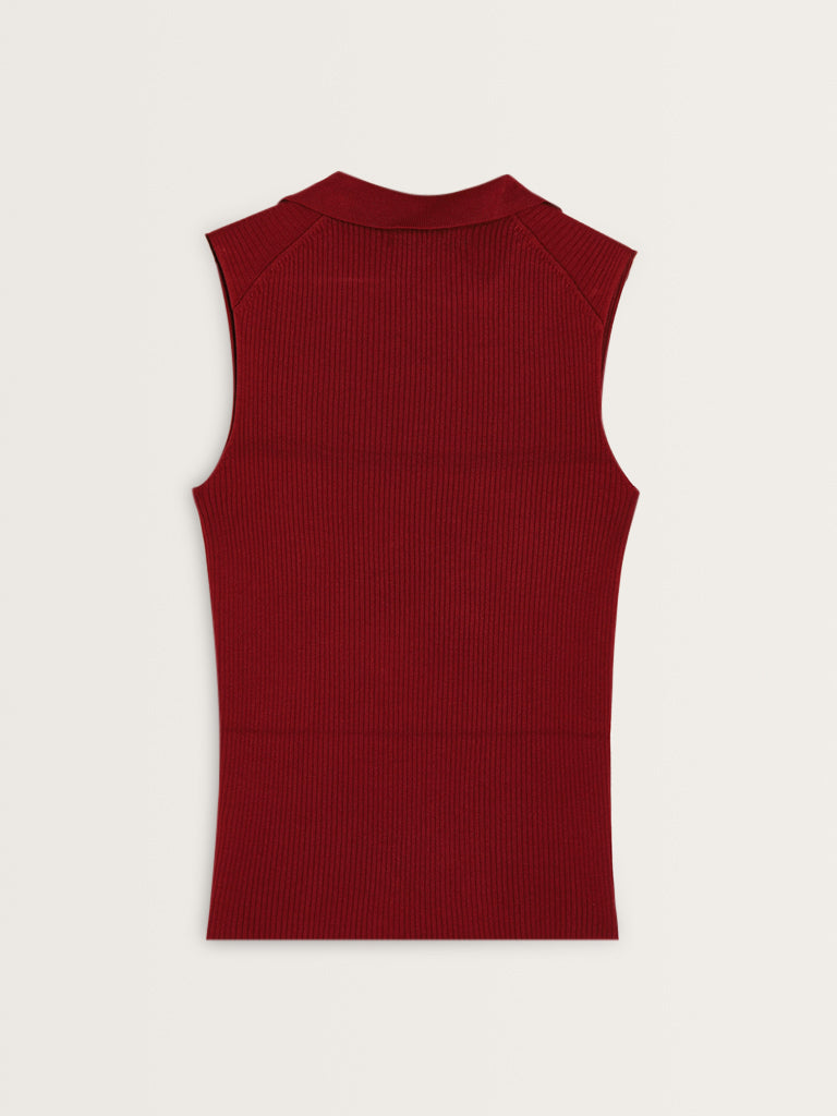 Wardrobe Red Ribbed Textured Top