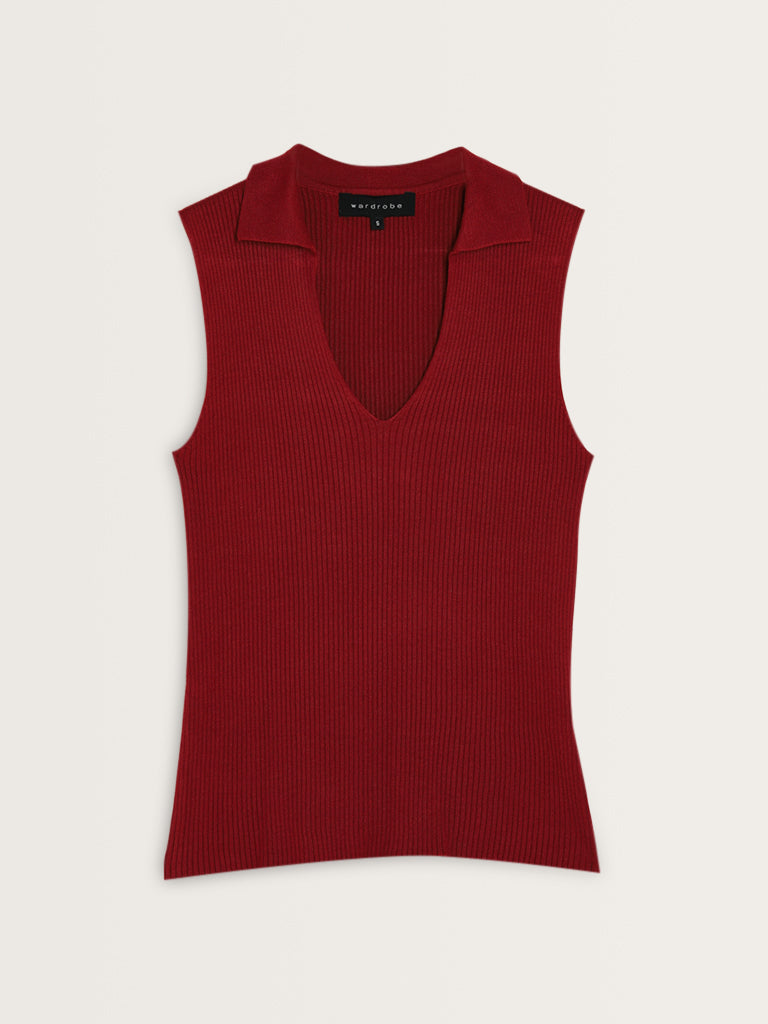 Wardrobe Red Ribbed Textured Top