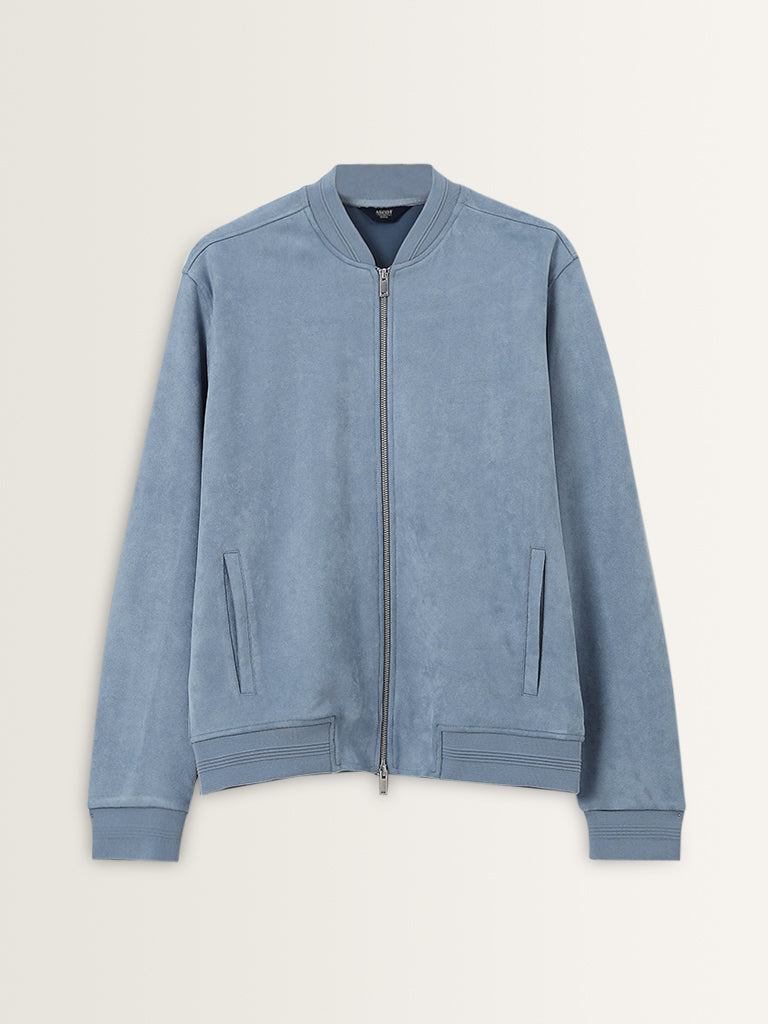 Ascot Dusty Blue Relaxed-Fit Suede Jacket