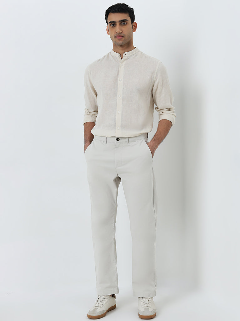 Ascot Off-White Relaxed-Fit Mid-Rise Cotton-Blend Chinos