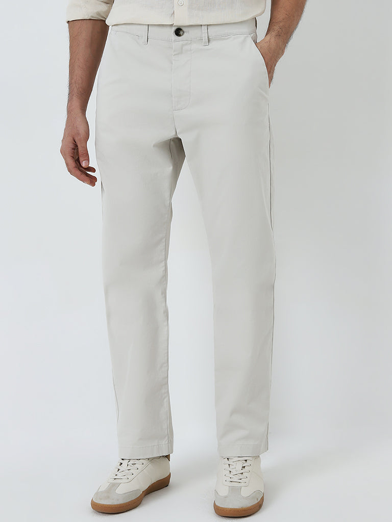 Ascot Off-White Relaxed-Fit Mid-Rise Cotton Blend Chinos