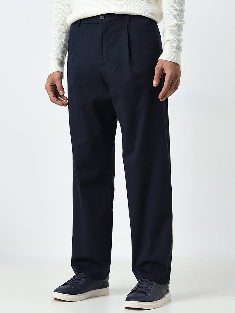 Ascot Navy Relaxed-Fit Mid-Rise Cotton Blend Chinos