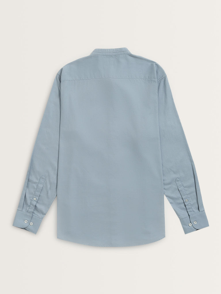 Ascot Dusty Blue Solid Relaxed-Fit Cotton Shirt