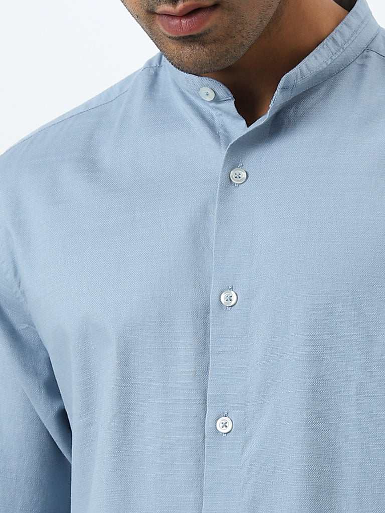 Ascot Dusty Blue Solid Relaxed-Fit Cotton Shirt