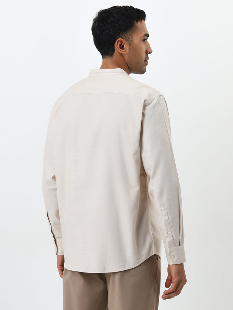 Ascot Beige Solid Relaxed-Fit Cotton Shirt