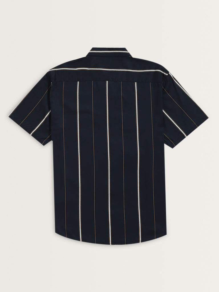 Ascot Navy Stripe Printed Relaxed-Fit Shirt