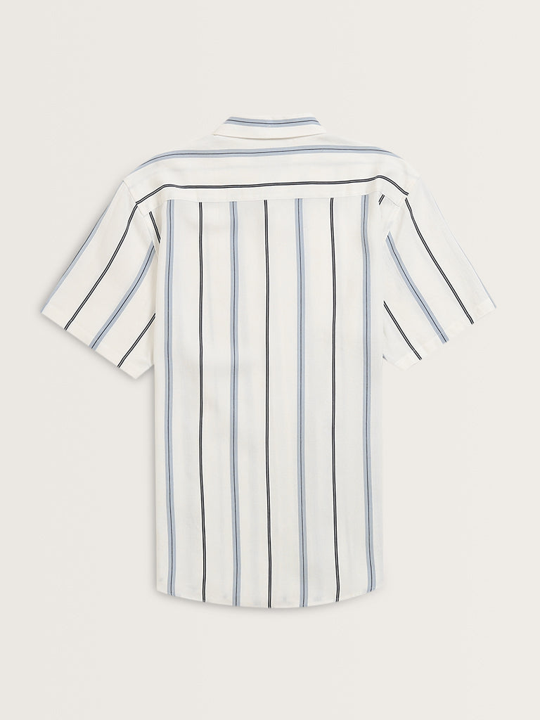 Ascot Off-White Striped Blended Linen Relaxed-Fit Shirt