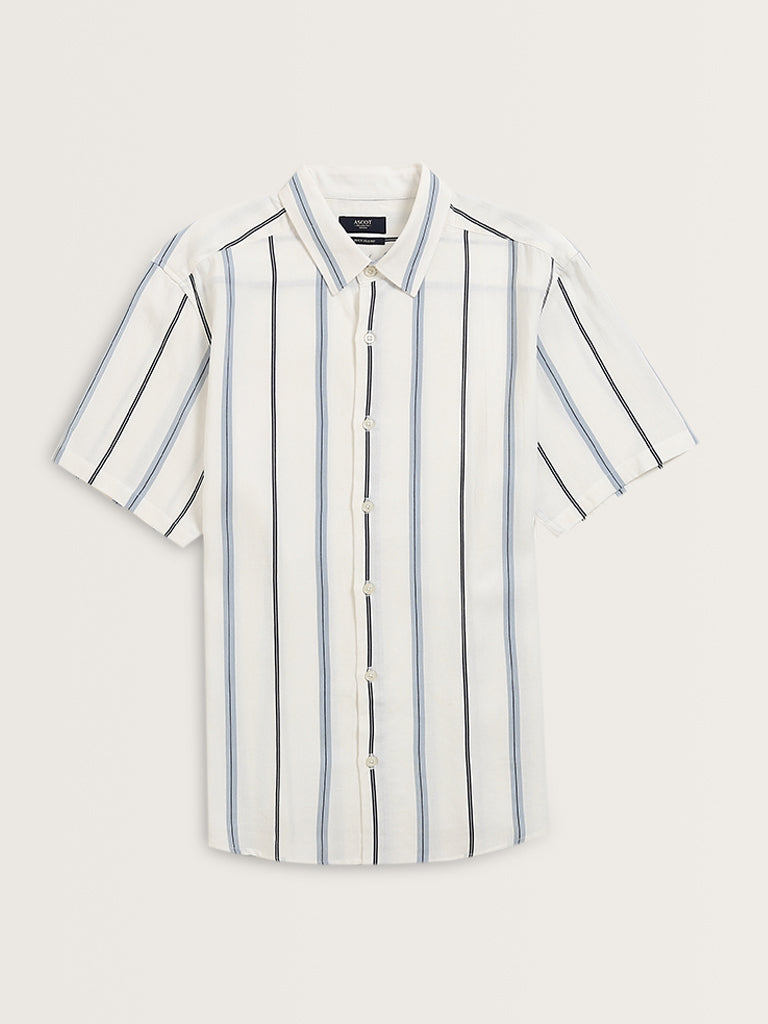 Ascot Off-White Striped Blended Linen Relaxed-Fit Shirt