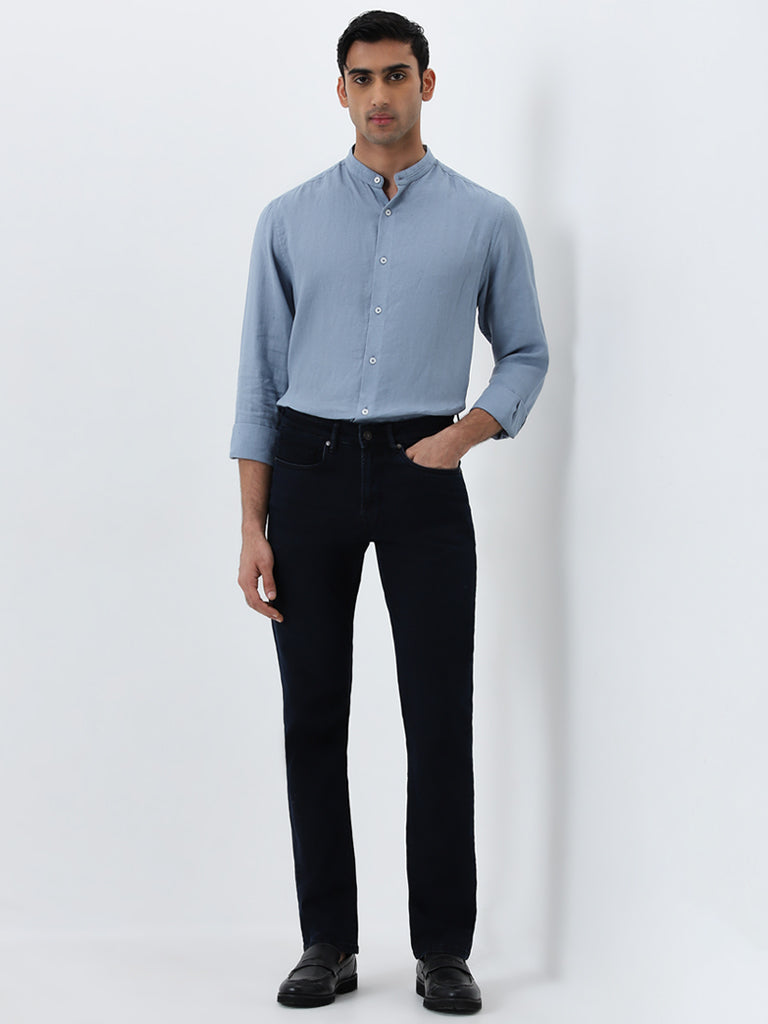 Ascot Dusty Blue Solid Relaxed-Fit Cotton Shirt