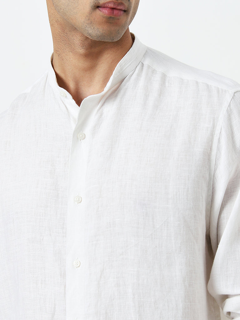 Ascot White Solid Relaxed-Fit Linen Shirt