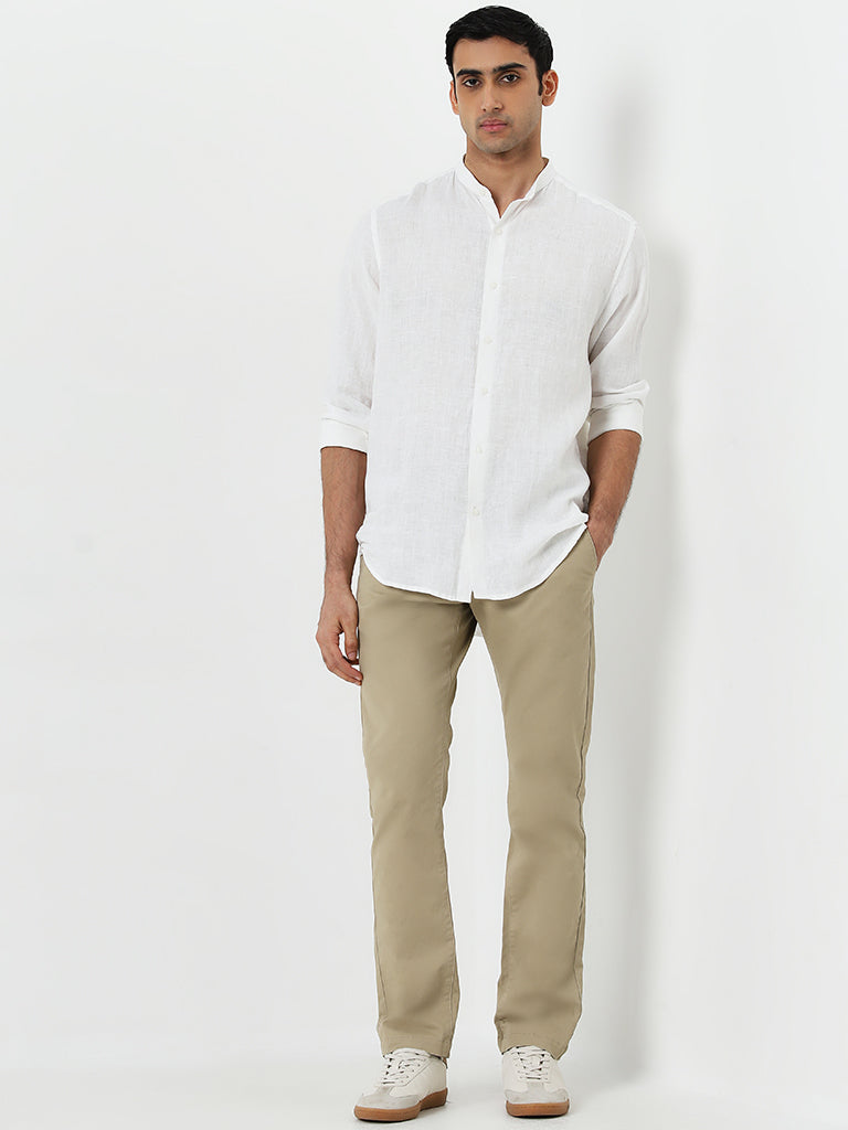 Ascot White Solid Relaxed-Fit Linen Shirt