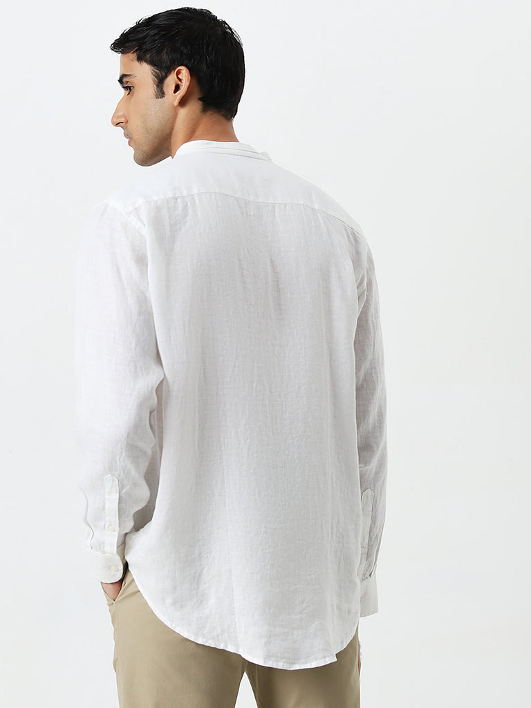 Ascot White Solid Relaxed-Fit Linen Shirt